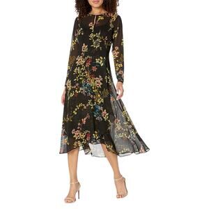 Tommy Hilfiger Black Floral Chiffon Midi Dress Phoebe Whimsigoth 6